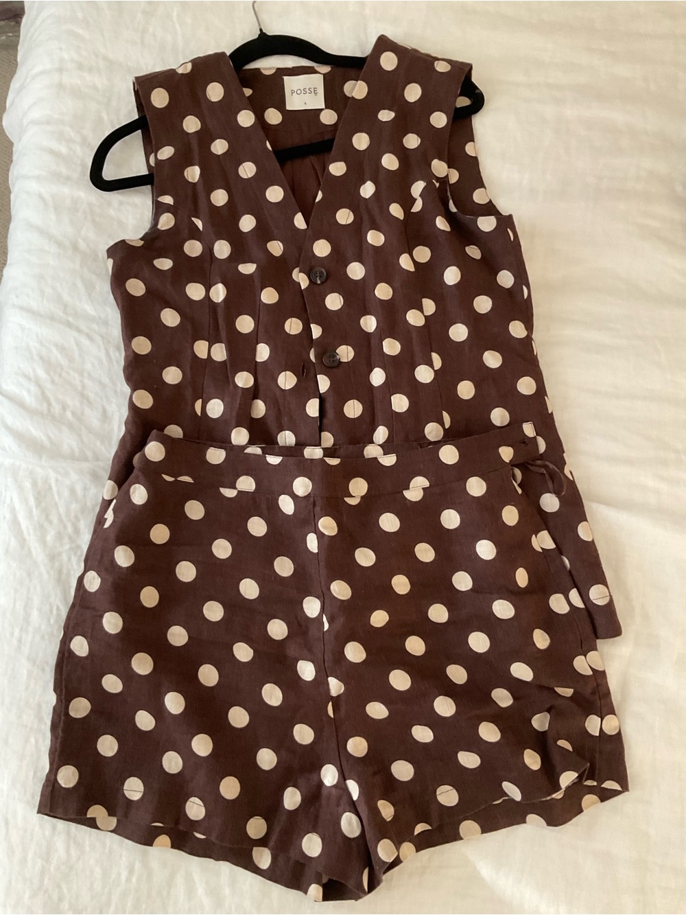 Posse Brown and Cream Polka Dot Lori Vest and Short Set - Picture 2 of 2